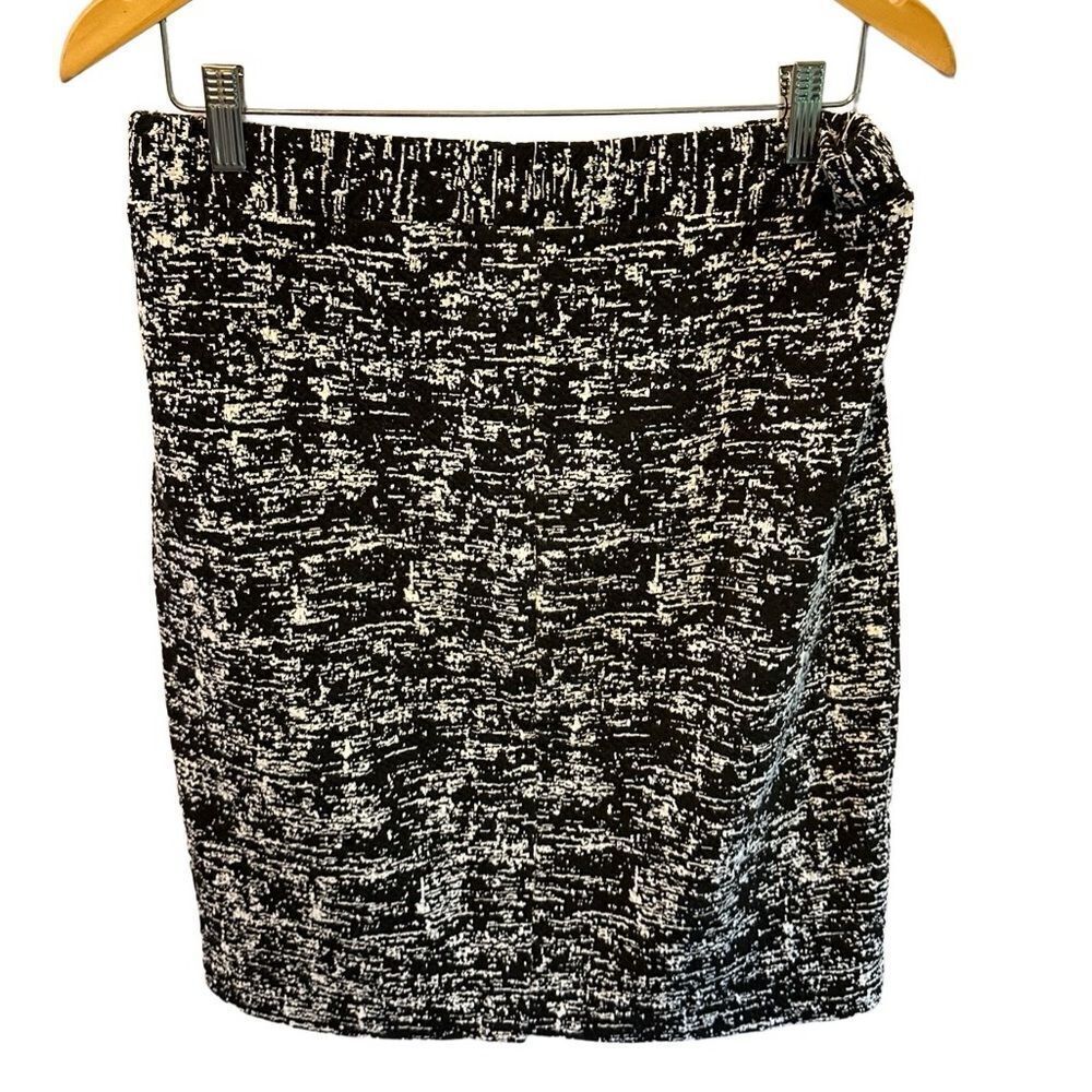 Dana Buchman Textured Pencil Skirt Black White Large Elastic Waist Back Slit